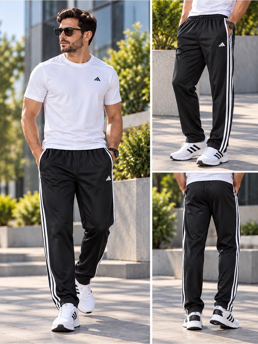 🌙✨🆕🏷️adidas Black Pants with White Stripe Accents Size L